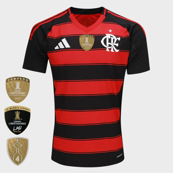 Camisa Flamengo I 25/26 - Torcedor Adidas Masculina - Vermelha e Preta