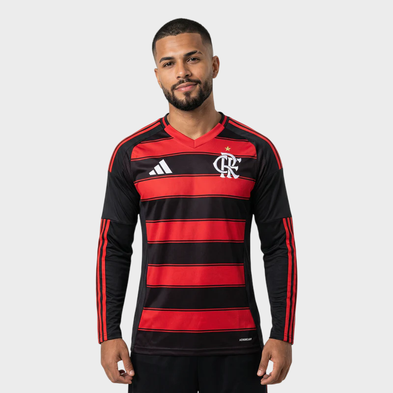 Camisa Flamengo I Manga Longa 25/26 - Vermelha e Preta