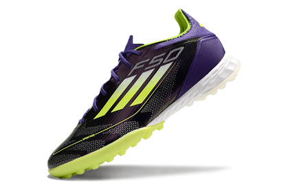 Chuteira Society Adidas F50 TF Roxa e Verde "Fast Reborn Pack"