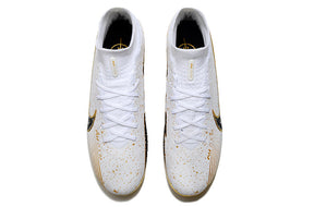 Chuteira Campo Nike Air Zoom Mercurial Superfly 9 Elite FG Branca, Preta e Dourada