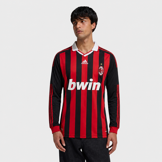 Camisa Milan I 2009/2010 Manga Longa - Retrô - Preto e Vermelho