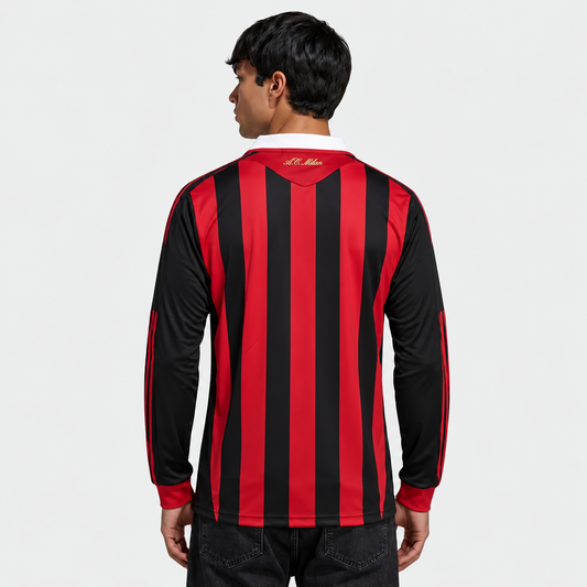Camisa Milan I 2009/2010 Manga Longa - Retrô - Preto e Vermelho
