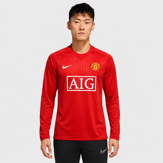 Camisa Manchester United I 2007/2008 Manga Longa Vermelha - Retrô