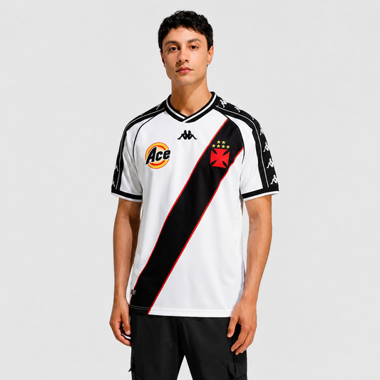 Camisa Vasco II 2000 Retrô - Branca e Preta