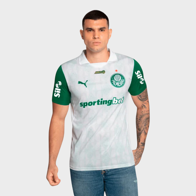 Camisa Palmeiras II 25/26 - Torcedor Puma Masculina - Branca + Patrocínios