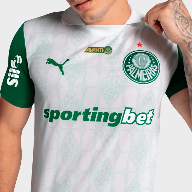 Camisa Palmeiras II 25/26 - Torcedor Puma Masculina - Branca + Patrocínios