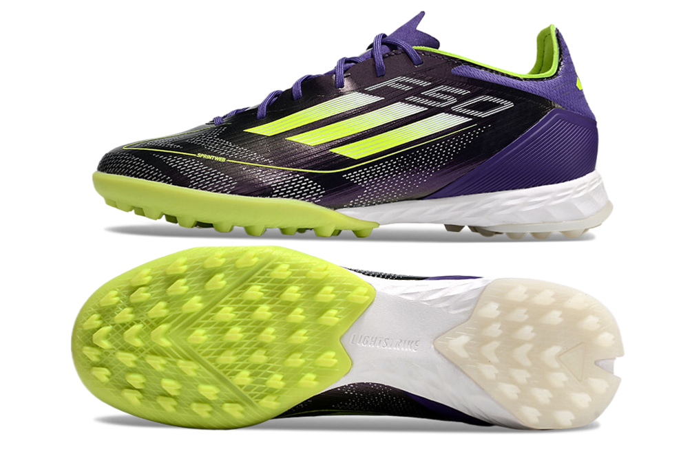 Chuteira Society Adidas F50 TF Roxa e Verde "Fast Reborn Pack"