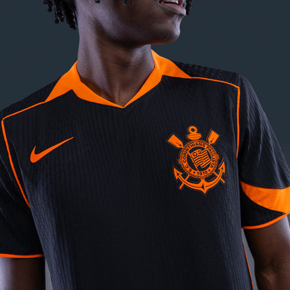 Camisa Corinthians III 25/26 - Jogador - Preta e Laranja