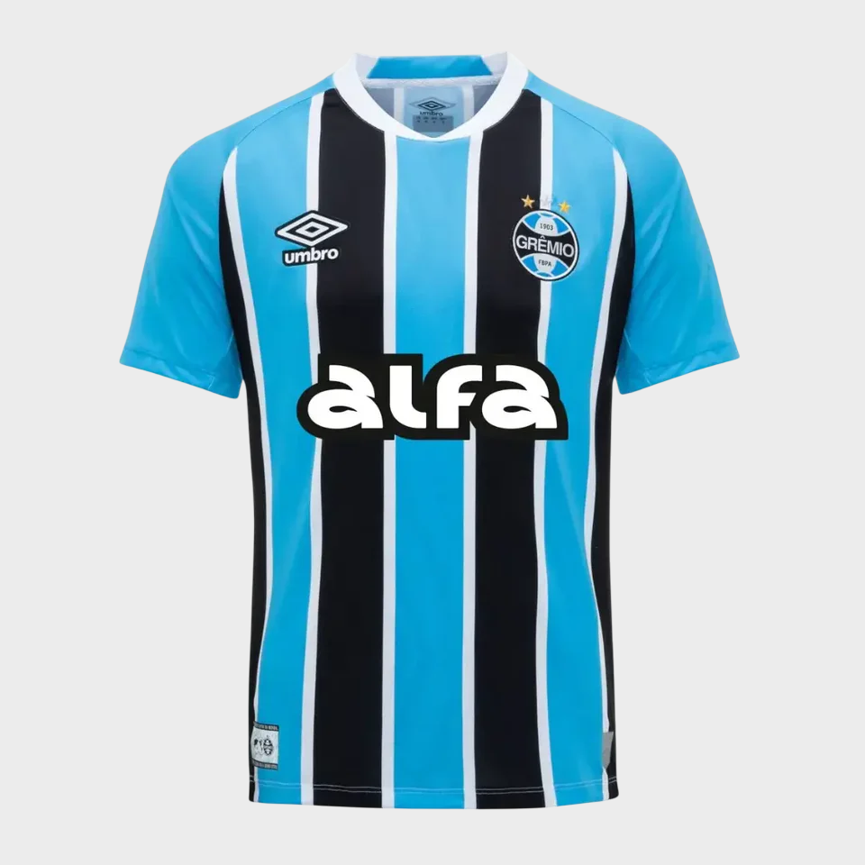 Camisa Grêmio I 25/26 - Azul e Preta + Patrocínios