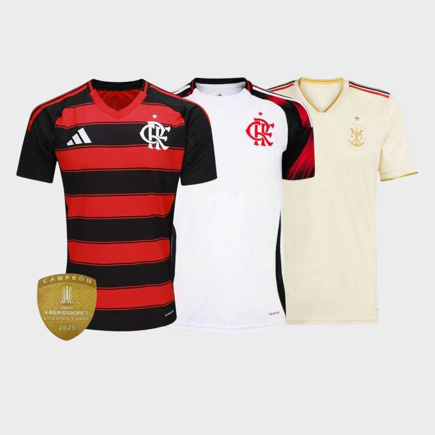 Combo 3 Camisas Flamengo Campeão 25/26 - Torcedor Masculino