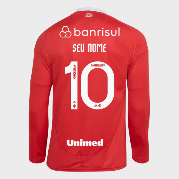 Camisa Internacional I Manga Longa 25/26 - Vermelha + Patrocínios