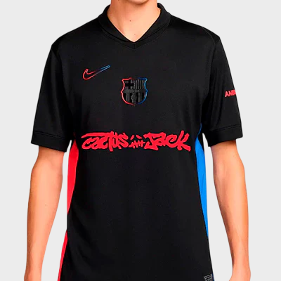 Camisa Barcelona Away x Travis Scott 24/25 - Torcedor Masculino - Preta