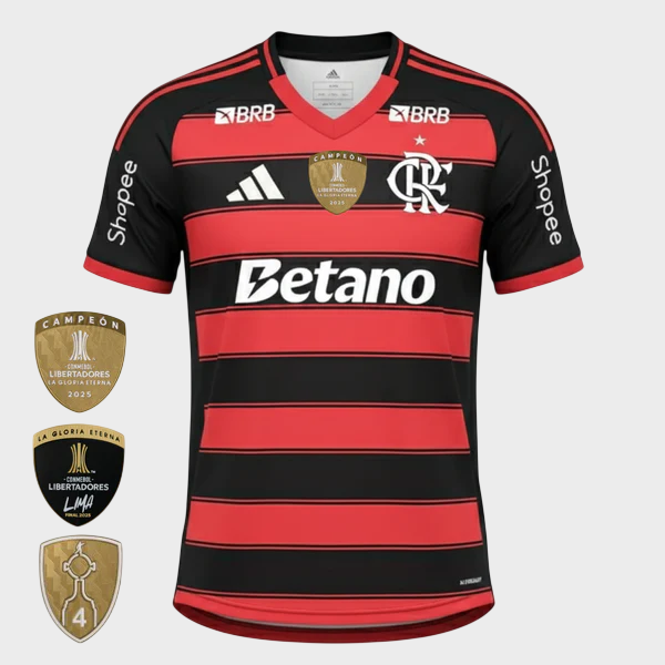 Camisa Flamengo I 25/26 - Torcedor + Patrocínios - Vermelha e Preta