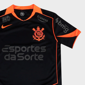 Camisa Corinthians III 25/26 - Torcedor - Preta e Laranja + Patrocínios