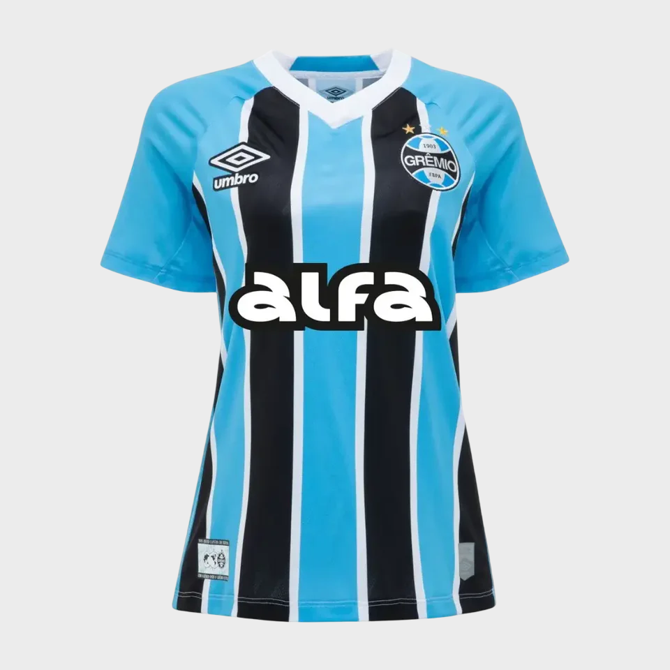 Camisa Grêmio Feminina I 25/26 - Azul e Preta + Patrocínios