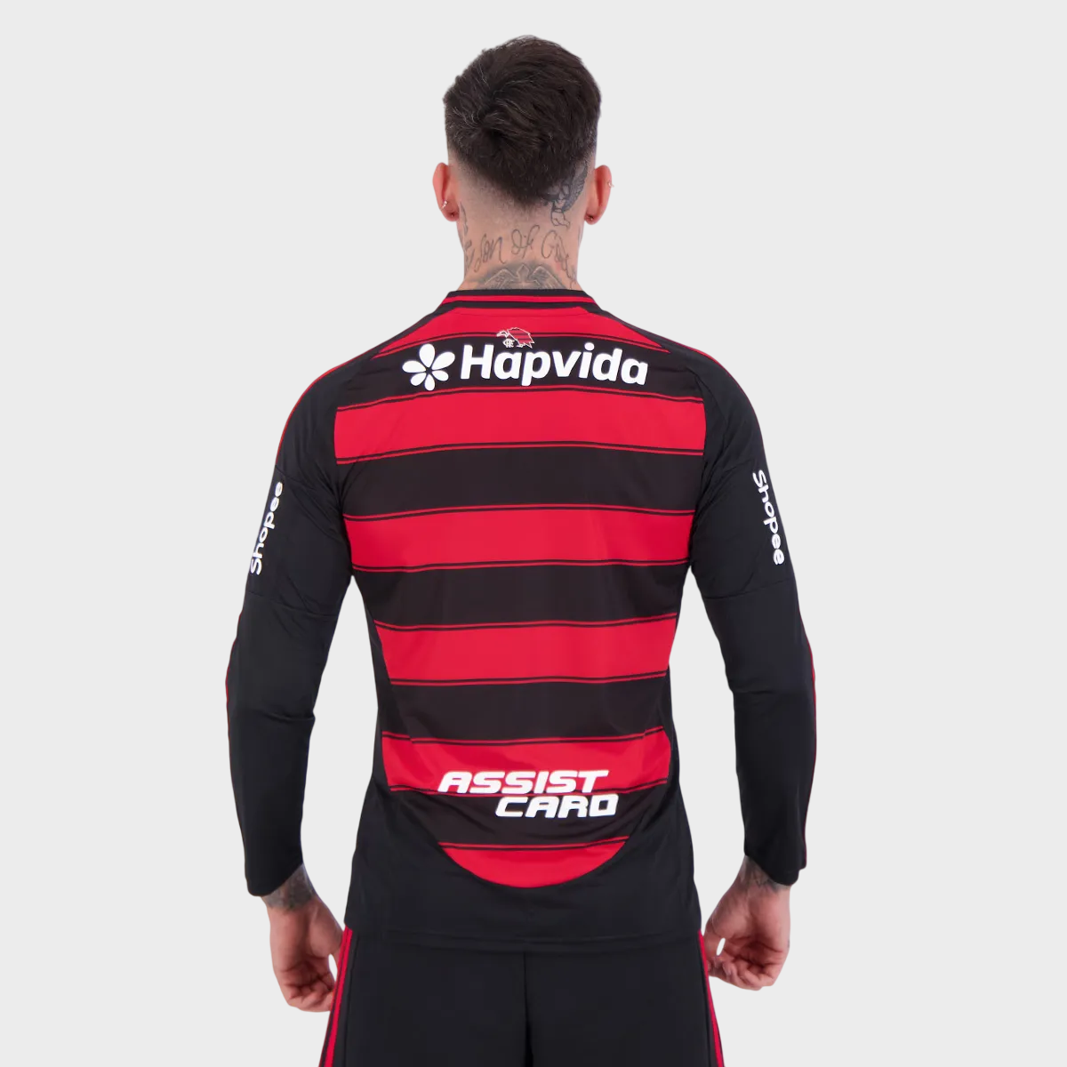 Camisa Flamengo I Manga Longa 25/26 + Patrocínios - Vermelha e Preta