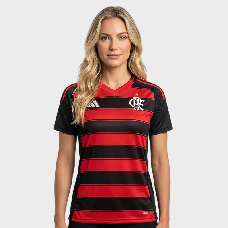 Camisa Flamengo Feminina I 25/26 - Vermelha e Preta