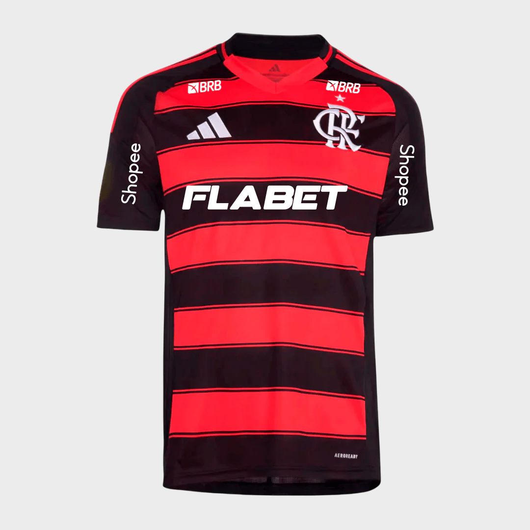 Camisa Flamengo I 25/26 + Patrocínios - Vermelha e Preta