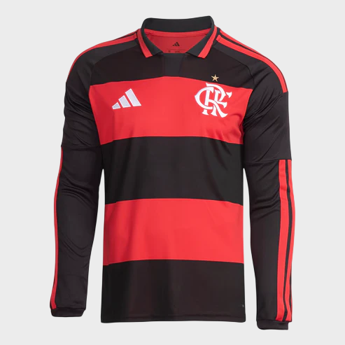 Camisa Flamengo I Manga Longa 26/27 - Vermelha e Preta