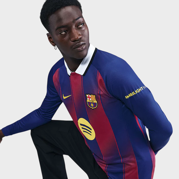 Camisa Barcelona I Manga Longa 25/26 - Torcedor - Azul e Grená