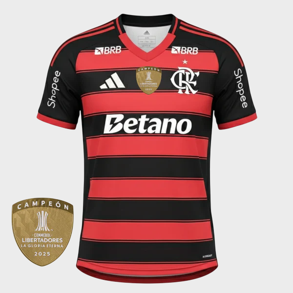 Camisa Flamengo I 25/26 - Torcedor + Patrocínios - Vermelha e Preta
