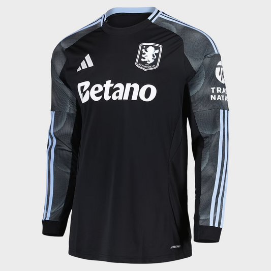Camisa Aston Villa II Manga Longa 25/26 Adidas Torcedor Masculina - Preta