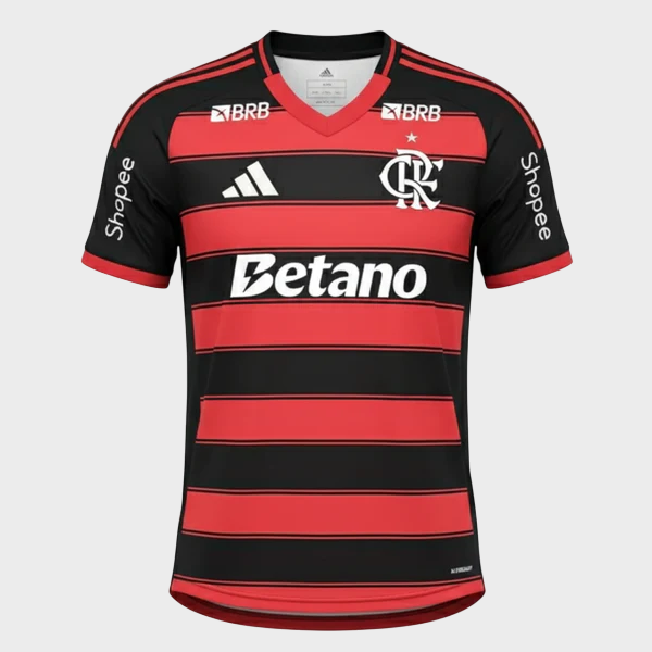 Camisa Flamengo I 25/26 - Torcedor + Patrocínios - Vermelha e Preta