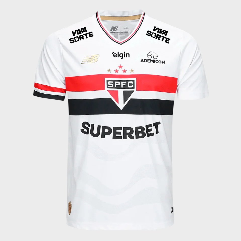 Camisa São Paulo I 25/26 - Branca e Vermelha + Patrocínios