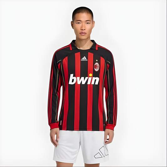 Camisa Milan I 2006/2007 Manga Longa - Retrô - Preto e Vermelho