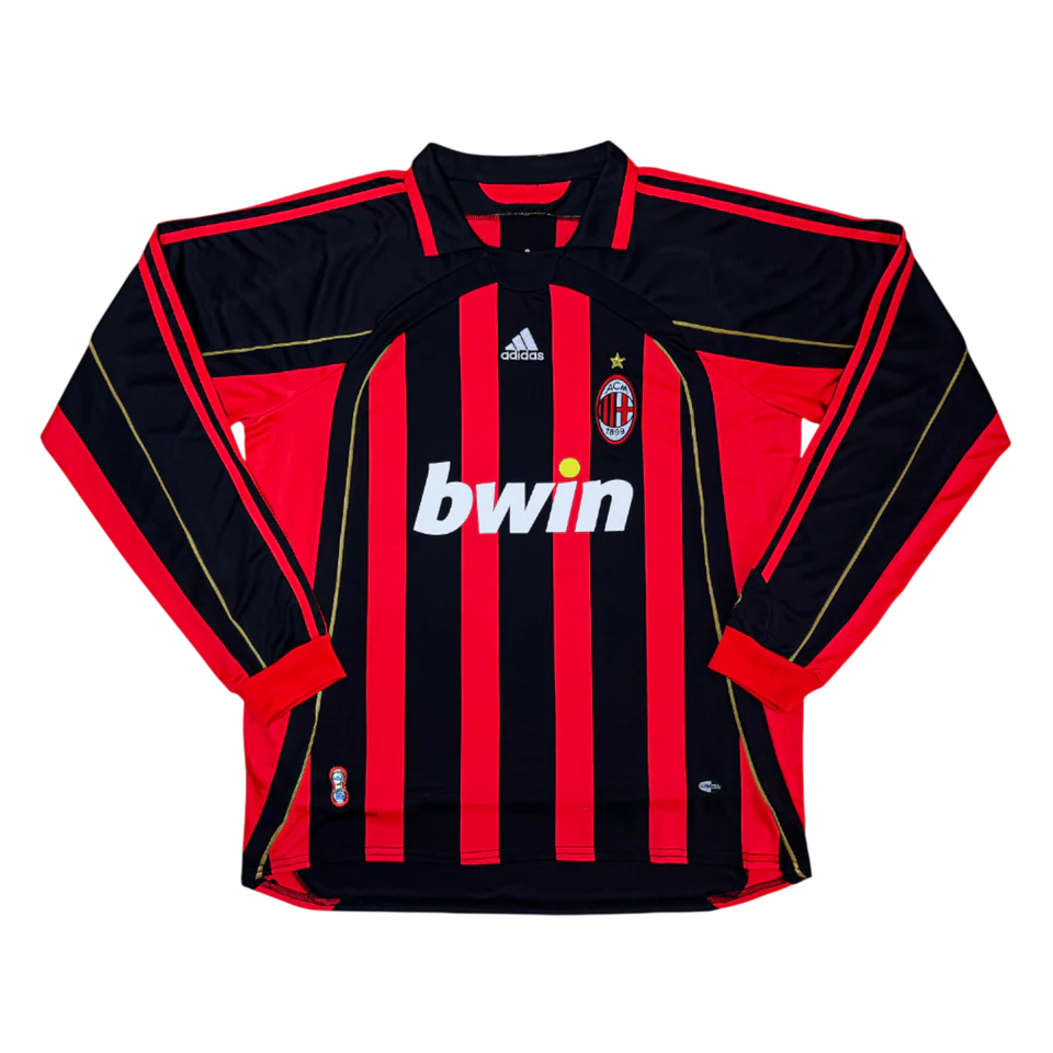 Camisa Milan I 2006/2007 Manga Longa - Retrô - Preto e Vermelho
